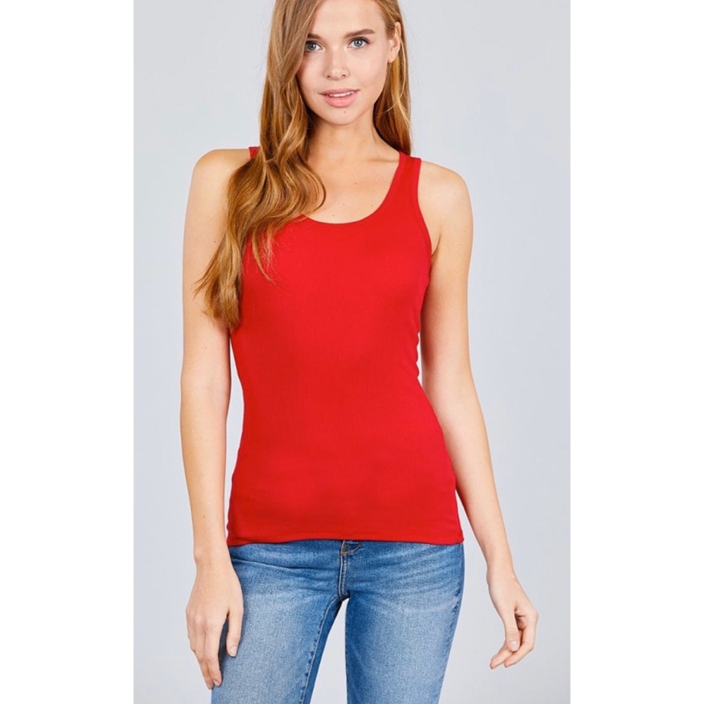 RED RIBBED TANK